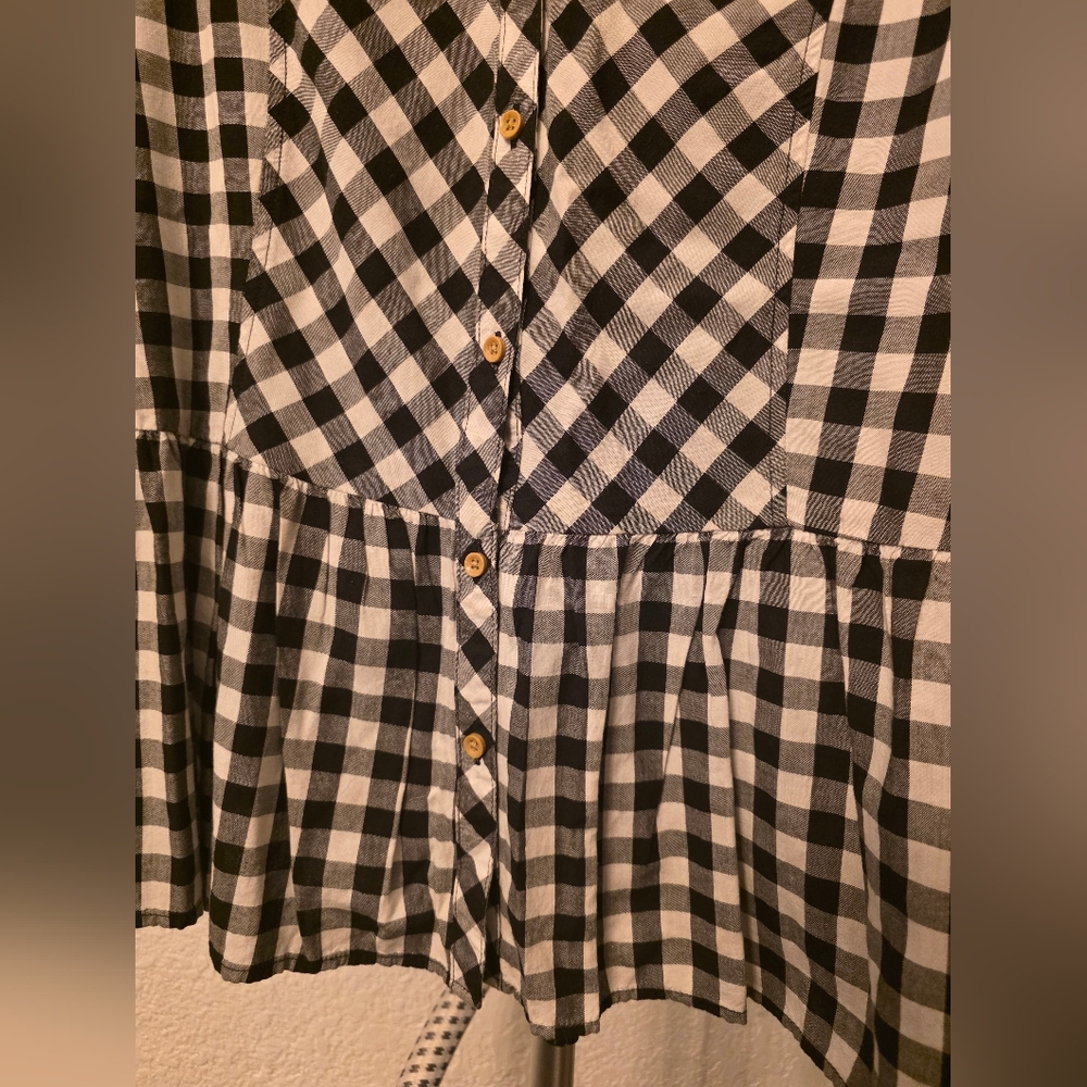 Black and White Gingham Button-Front Peplum Shirt Top Cotton Rayon Women's 2x - Picture 7 of 8